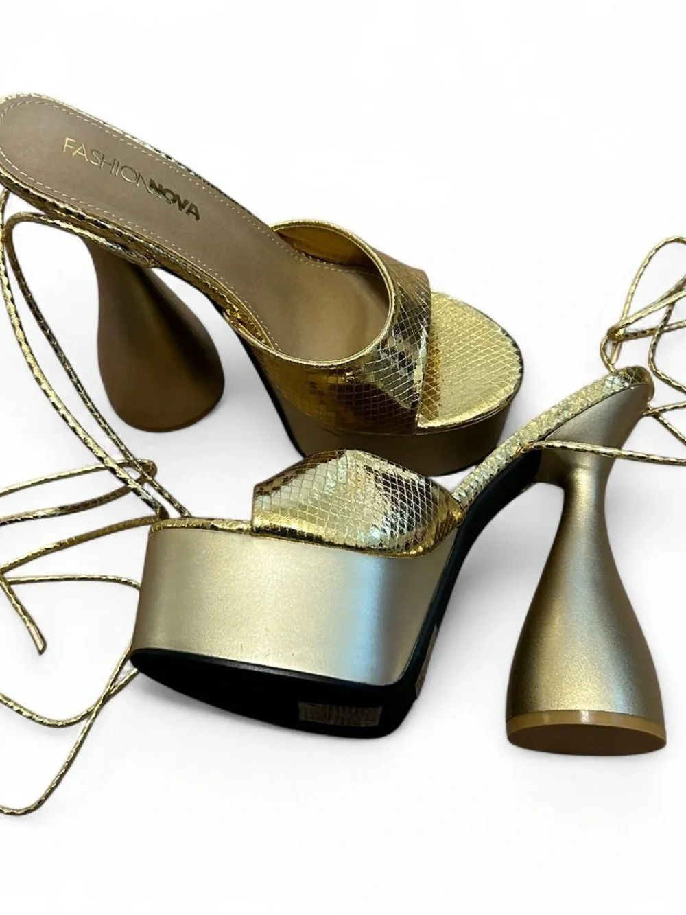 Gold Platform Lace-Up Sandals